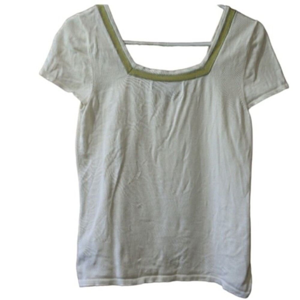 Kasper Vintage Cream & Green Square Neck Knit Top Medium